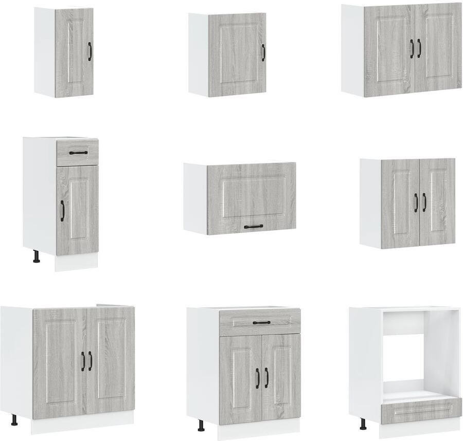 VidaXL Keuken cabinet Kalmar met dubbele wastafels Grijs Sonoma Behandeld hout - Foto 2