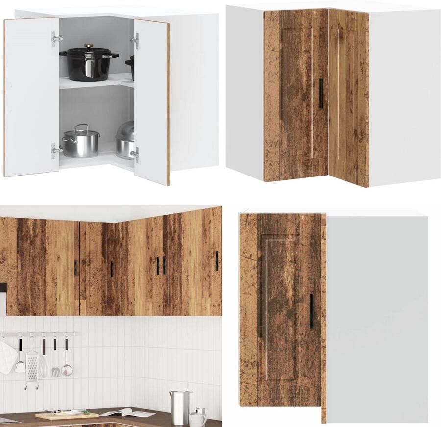VidaXL Keuken hoekkast Porto bewerkt hout oud houtkleurig Keuken Muur Hoekkast Keuken Muur Hoekkasten Keuken Wandkast Muur Hoekkast