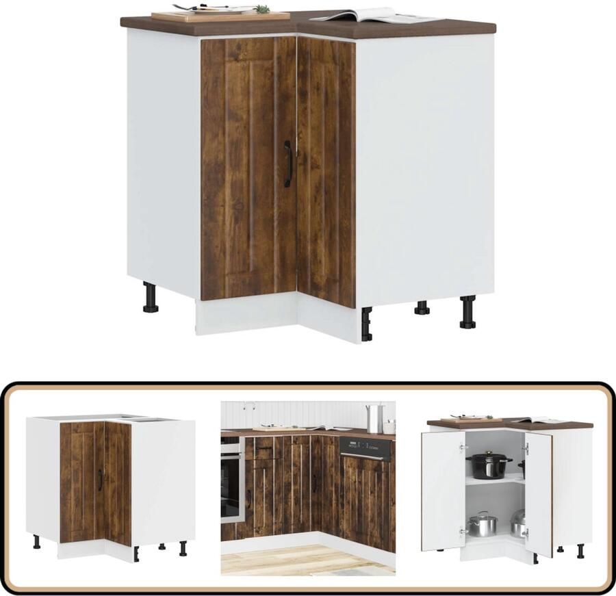 VidaXL Keuken Hoekonderkast Lucca Gerookt Eiken Keukenhoekonderkast Hoekkast Keukenmeubel Opslagoplossing Keukenopslag
