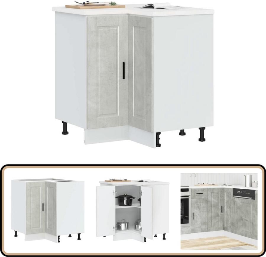 VidaXL Keuken hoekonderkast Porto Betongrijs Keukenhoekonderkast Keukenopbergruimte Houten Keukenkasten Betongrijze Keuken Kokekast