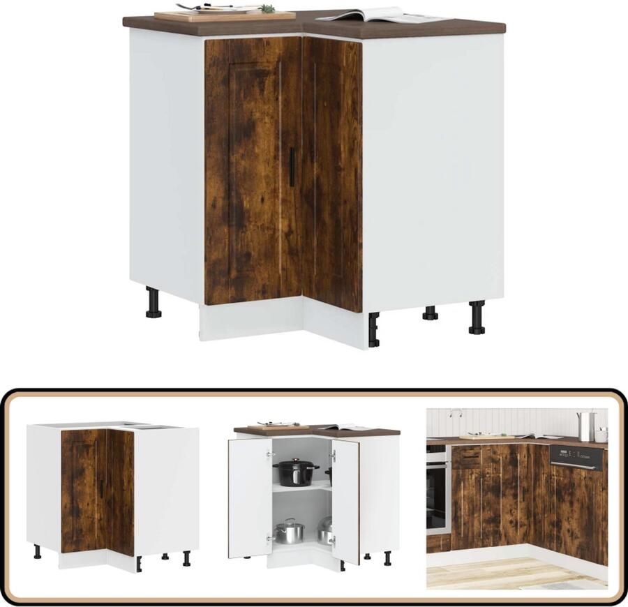VidaXL Keuken Hoekonderkast Porto Gerookt Eiken Keukenhoekonderkast Hoekkast Opslagruimte Keukenmeubel Houten Kast