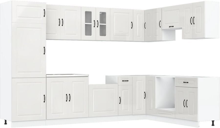 VidaXL Keuken Kast Kalmar met Dubbele Wasbakken Hoogglans Wit Bewerkt Hout - Foto 2