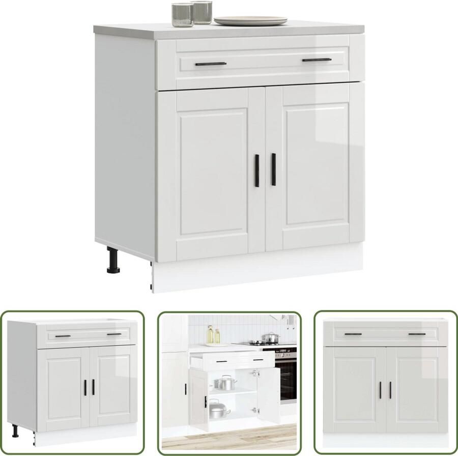 VidaXL Keuken onderkast Porto bewerkt hout hoogglans wit Keuken Onderkast Keuken Meubel Opslagoplossing Kookeiland Witte Keuken