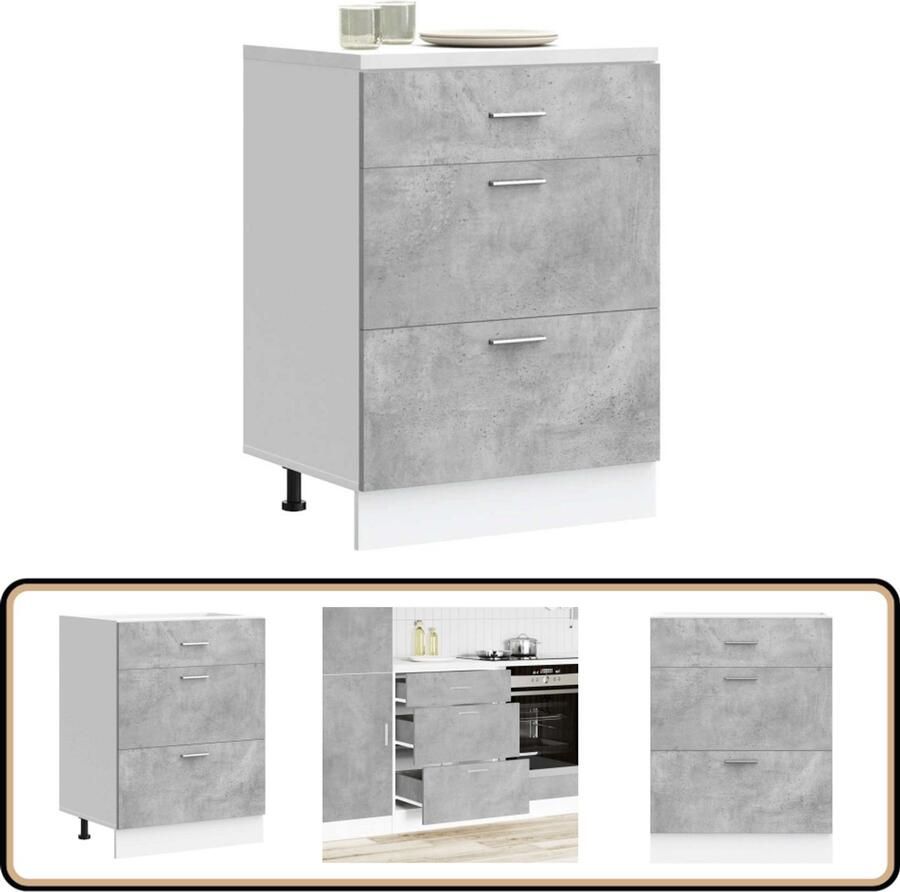 VidaXL Keuken onderkast Bewerkt hout Betongrijs Keukenonderkast Houten Keuken Opslagoplossing Keuken Keukenmeubel Betongrijs Meubilair