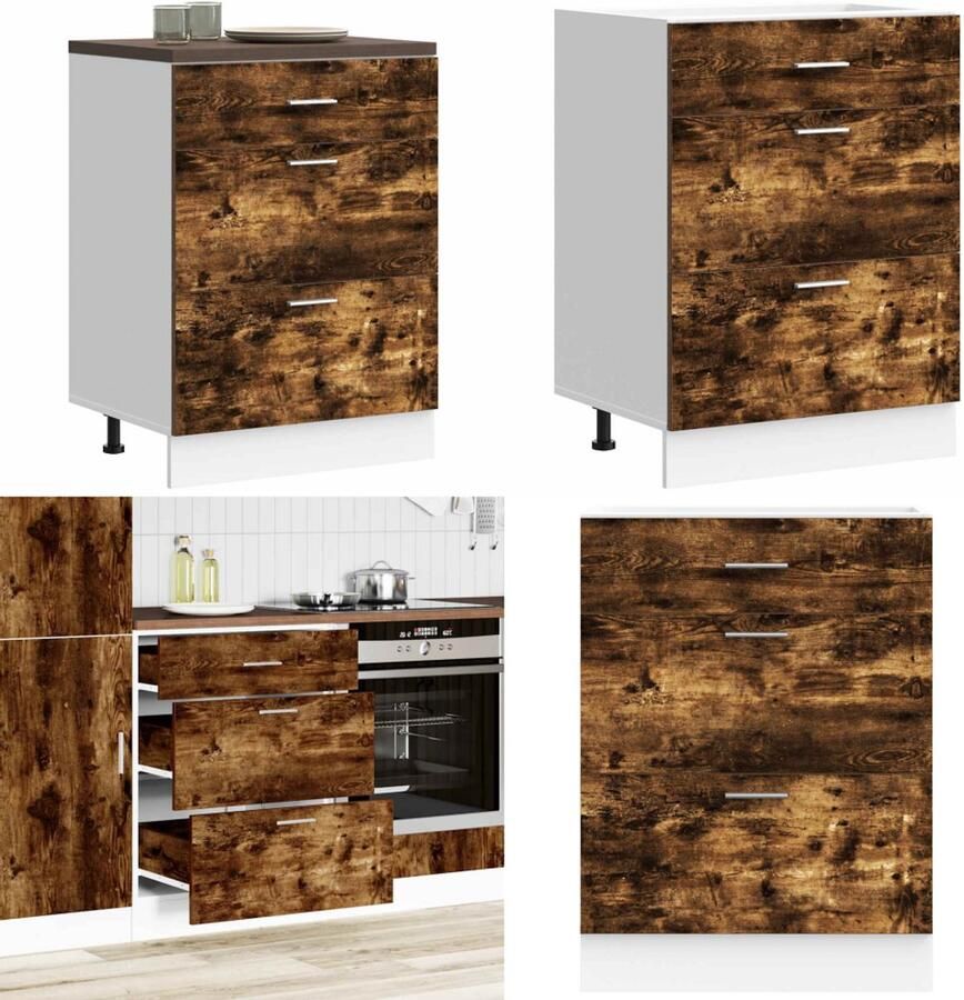 VidaXL Keuken onderkast bewerkt hout gerookt eikenkleurig Keuken Onderkast Keuken Onderkasten Spoelbak Onderkast Gootsteen Onderkast