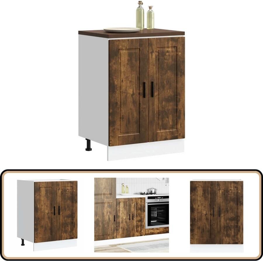 VidaXL Keuken onderkast Gerookt eiken 60x46x81 5 cm Keukenonderkast Houten Keukenkasten Opslagoplossing Keuken Keukenmeubilair Gerookte Eik