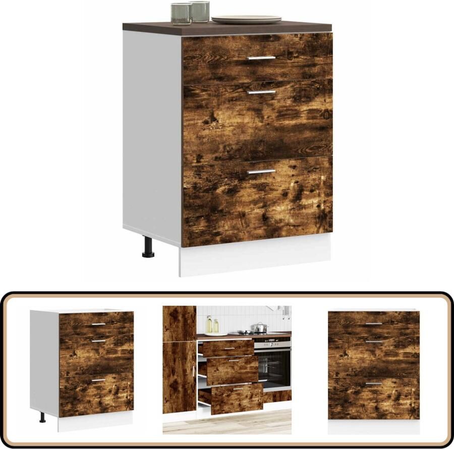 VidaXL Keuken onderkast Gerookt eiken Bewerkte hout Keukenonderkast Houten Keukenmeubel Opslagoplossing Keuken Keukenopslag Gerookte Eiken Kleur