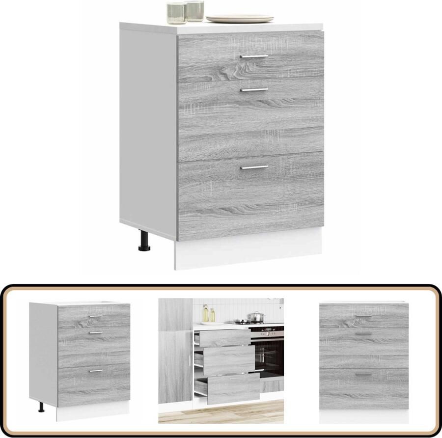 VidaXL Keuken onderkast Grijs Sonoma eiken 60x46x81 5 cm Keukenonderkast Houten Keukenkasten Grijze Keukenkast Sonoma Eiken Opslagruimte Keuken