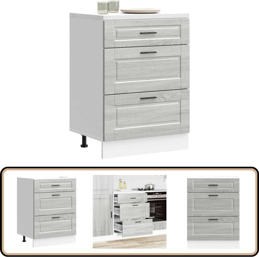 VidaXL Keuken onderkast grijs sonoma eiken Keukenonderkast Houten Kast Opslagruimte Grijze Keuken Sonoma Eiken