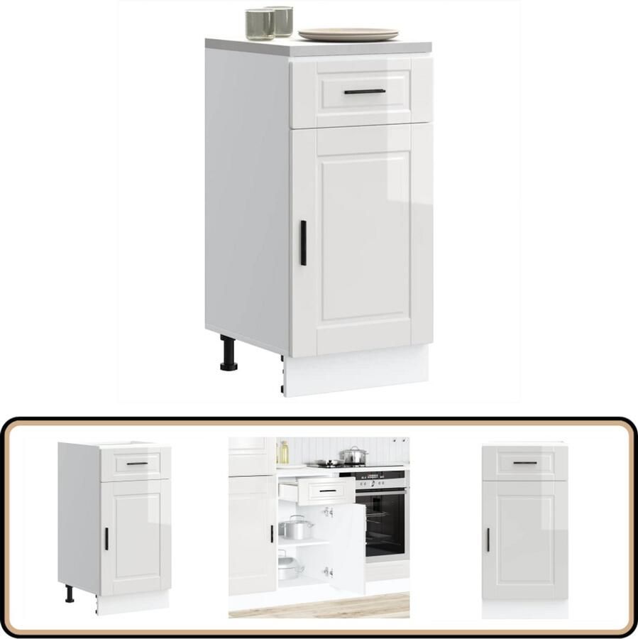 VidaXL Keuken onderkast Hoogglans wit Porto Keukenonderkast Hoogglans Witte Keuken Houten Keukenkasten Keukenopbergruimte Keukenmeubilair