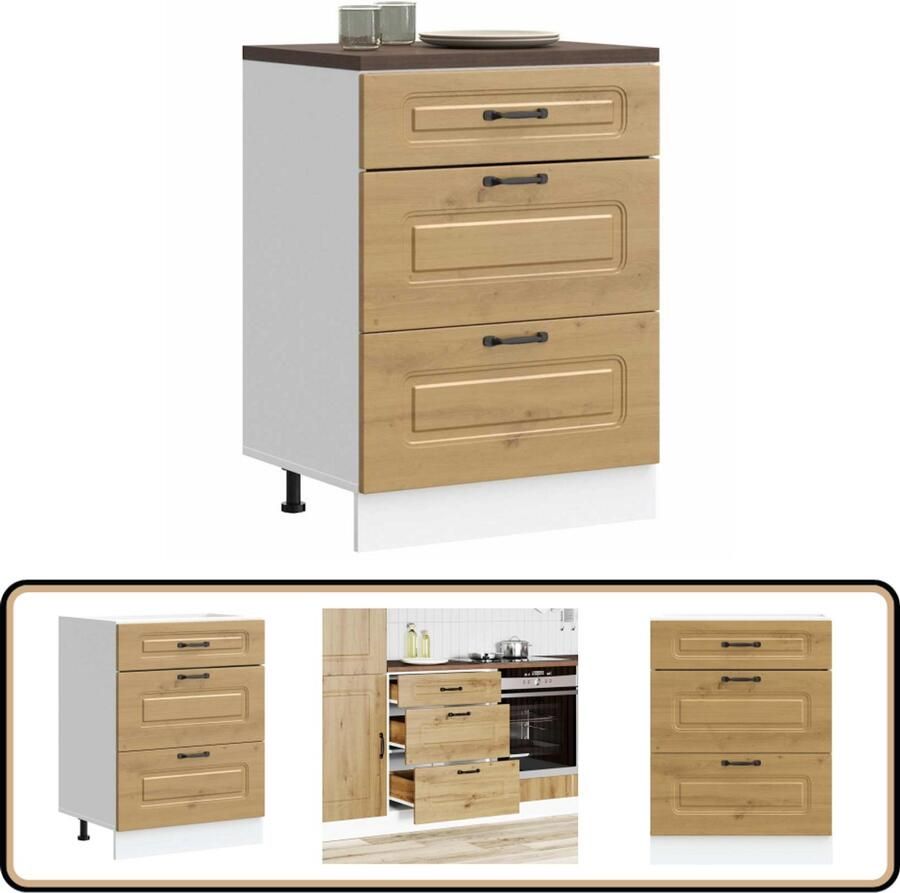 VidaXL Keuken onderkast Kalmar 60x46x81 5 cm Hout Keukenonderkast Houten Keukenkast Opslagoplossing Keuken Kalmar Serie Artisianale Eiken Kleur