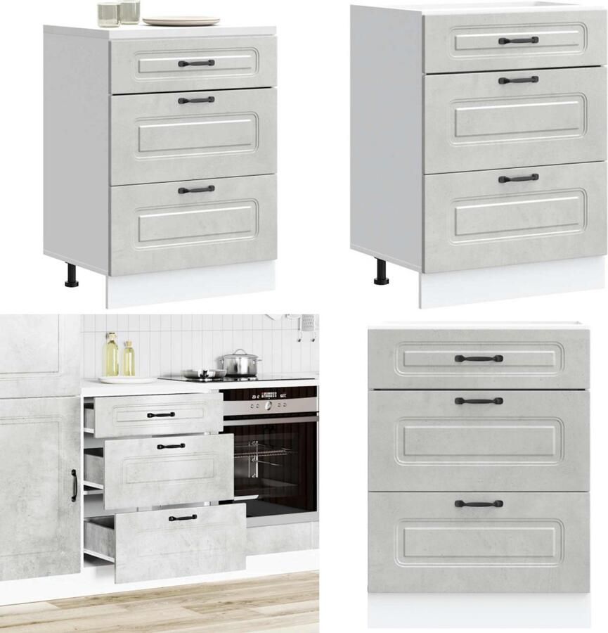 VidaXL Keuken onderkast Kalmar bewerkt hout betongrijs Keuken Onderkast Keuken Onderkasten Spoelbak Onderkast Gootsteen Onderkast