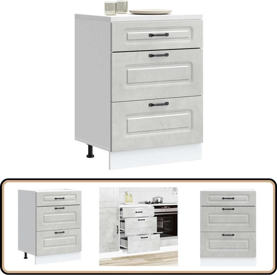 VidaXL Keuken onderkast Kalmar Bewerkt Hout Betongrijs Keukenonderkast Houten Keukenkasten Opslagoplossing Keuken Kalmar Serie Betongrijze Keuken