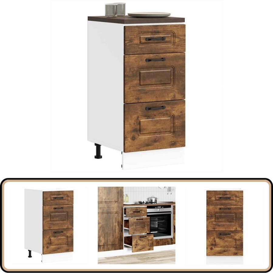 VidaXL Keuken onderkast Kalmar Bewerkt hout Eikenkleur Keukenonderkast Keukenmeubel Opslagoplossing Houten Keukenkasten Kalmar Serie