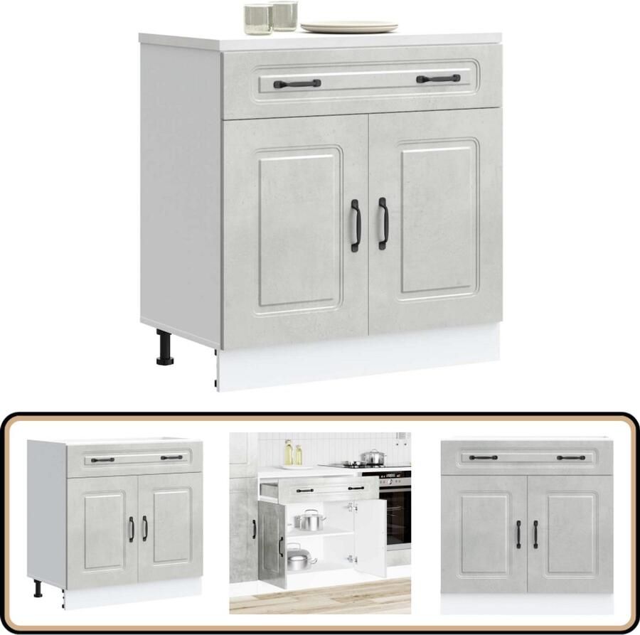 VidaXL Keuken onderkast Kalmar Bewerkt hout Grijs Keukenonderkast Houten Keukenkast Beton Grijs Opslagruimte Keukenmeubilair