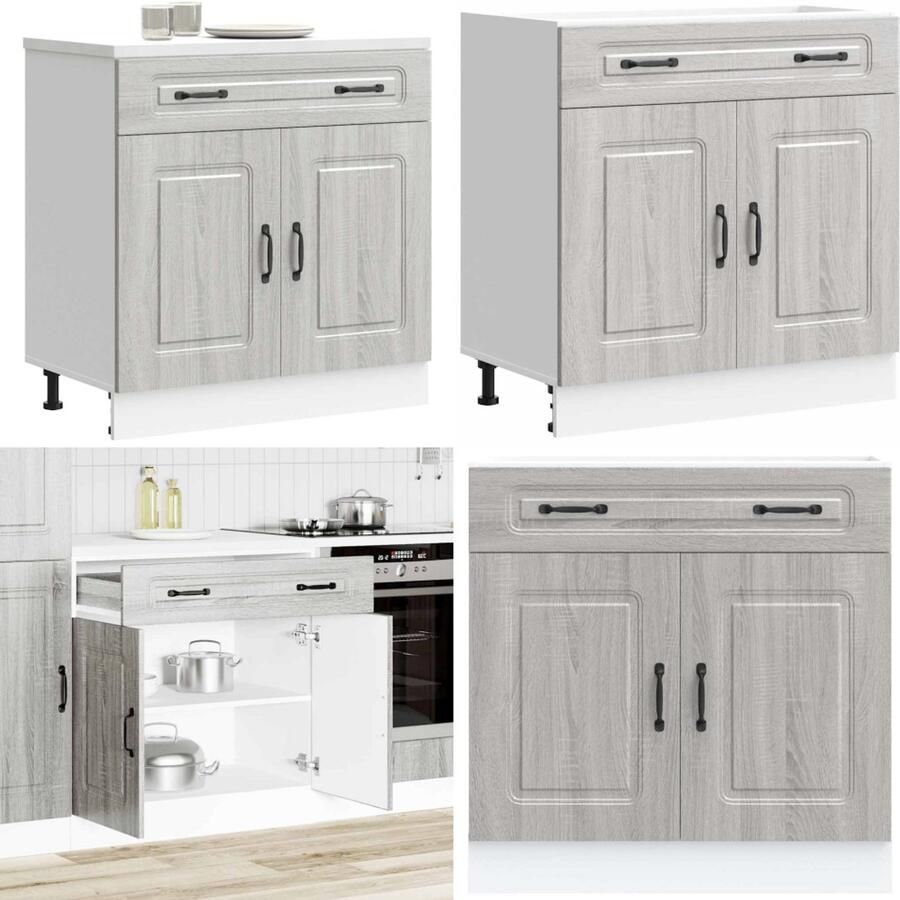 VidaXL Keuken onderkast Kalmar bewerkt hout grijs sonoma eiken Keuken Onderkast Keuken Onderkasten Spoelbak Onderkast Gootsteen Onderkast