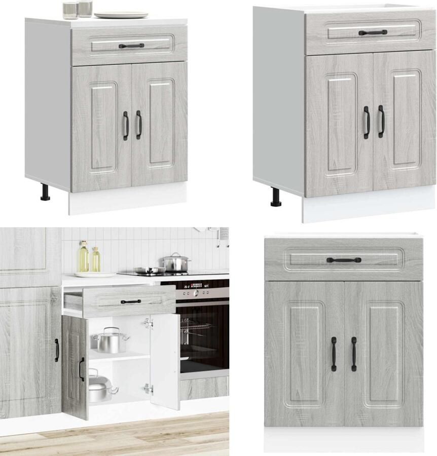 VidaXL Keuken onderkast Kalmar bewerkt hout grijs sonoma eiken Keuken Onderkast Keuken Onderkasten Spoelbak Onderkast Gootsteen Onderkast