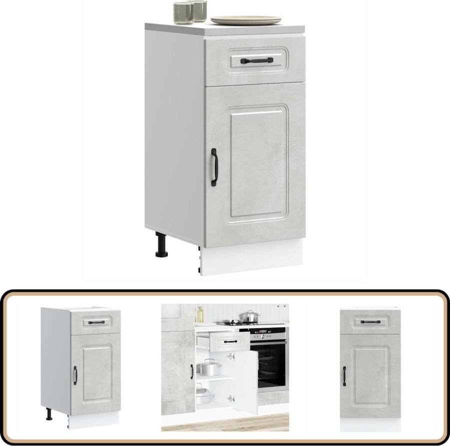 VidaXL Keuken onderkast Kalmar Bewerkte hout Grijs Keukenonderkast Houten Keukenkasten Opslagruimte Keuken Keukenopstelling Betongrijze Keuken