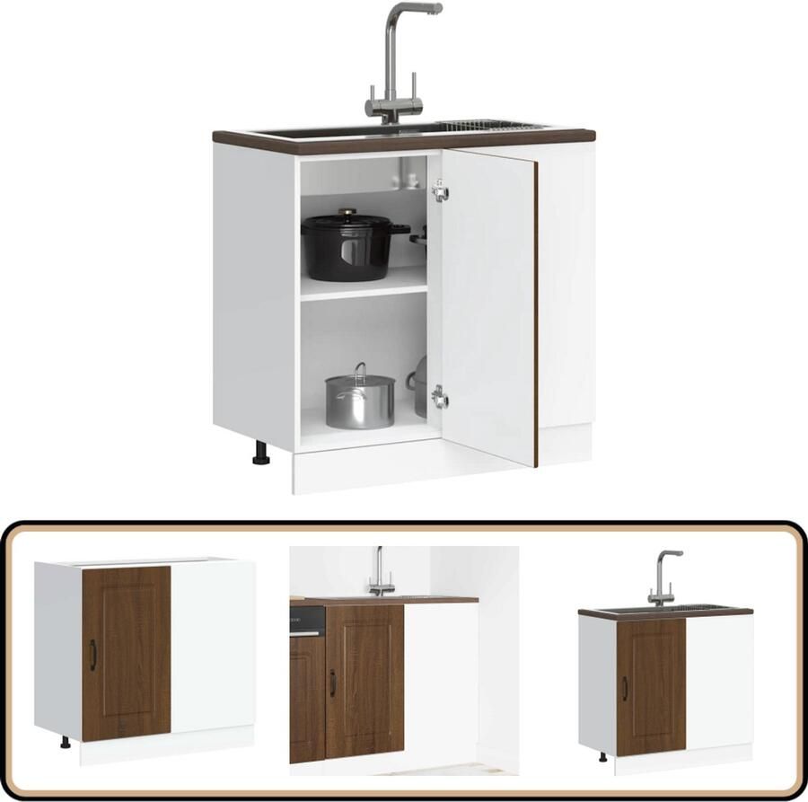 VidaXL Keuken onderkast Kalmar Bruin Eiken 86x46x81 5cm Keukenonderkast Houten Keukenkasten Opslagruimte Keuken Keukenmeubilair Kalmar Serie