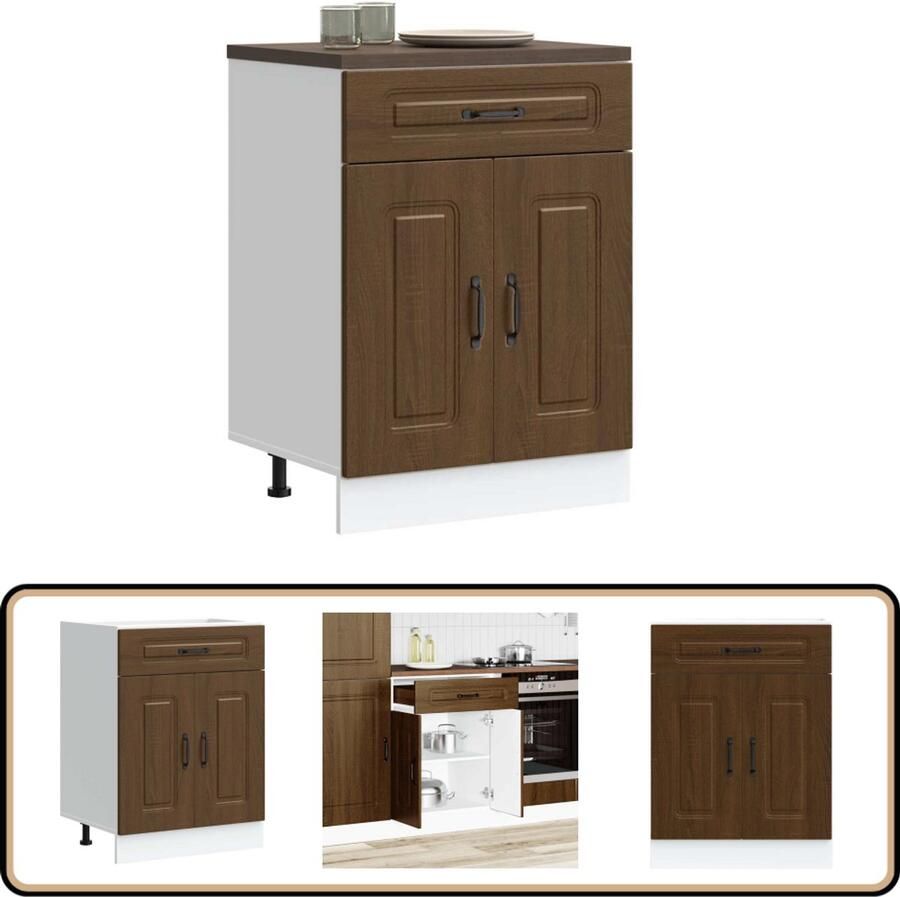 VidaXL Keuken onderkast Kalmar Bruin eikenkleur Keukenonderkast Houten Keukenkasten Bruine Eiken Kleur Keukenopstelling Bergruimte Keuken