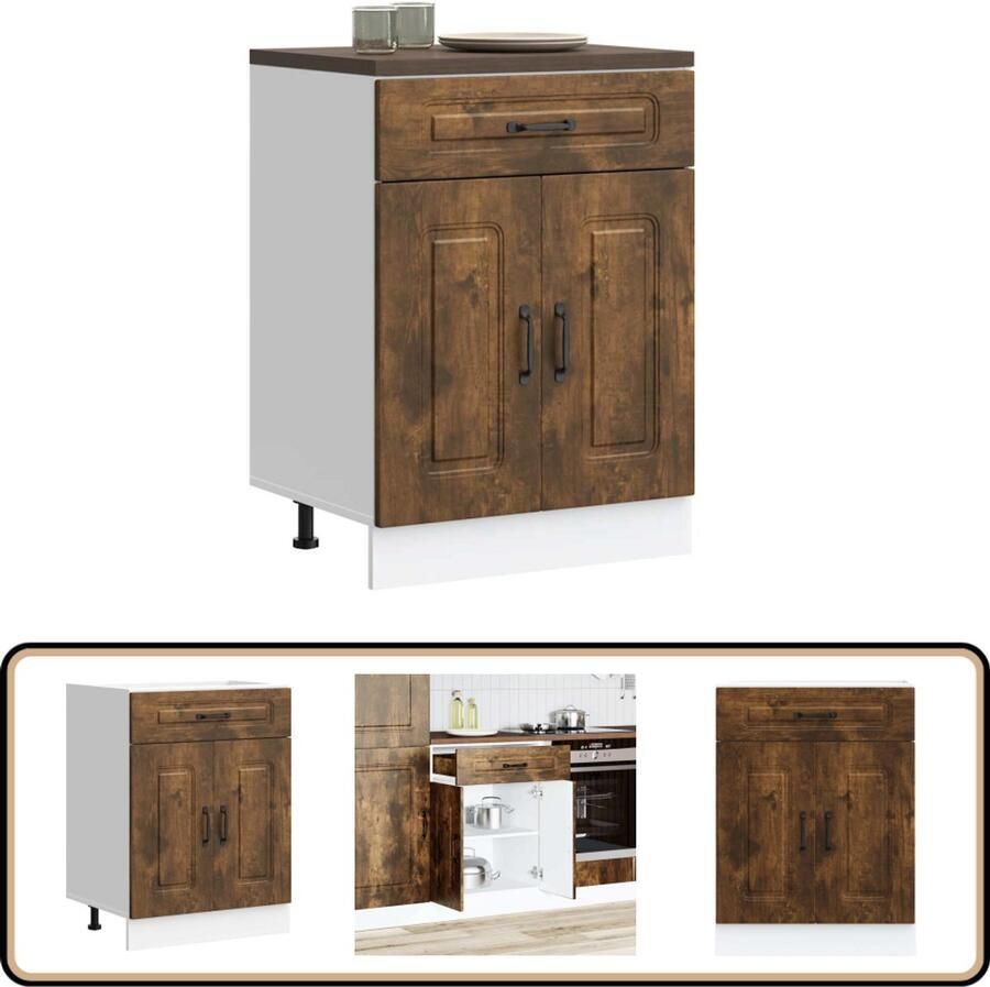 VidaXL Keuken onderkast Kalmar Gerookt eikenhout Keukenonderkast Houten Keukenkasten Opslagoplossing Keuken Keukenmeubel Kalmar Serie