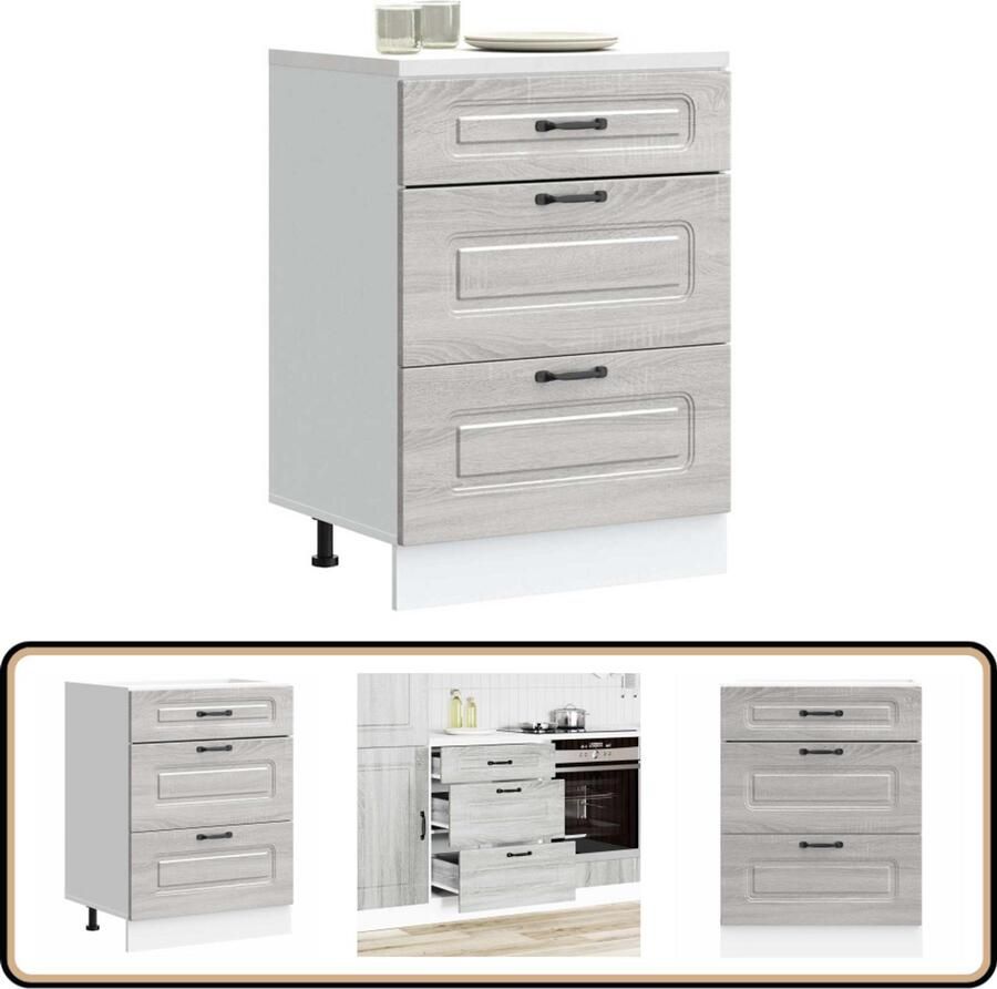 VidaXL Keuken onderkast Kalmar Grijs Sonoma Eiken Keukenonderkast Houten Keuken Opslagruimte Keuken Grijze Keuken Kalmar Serie