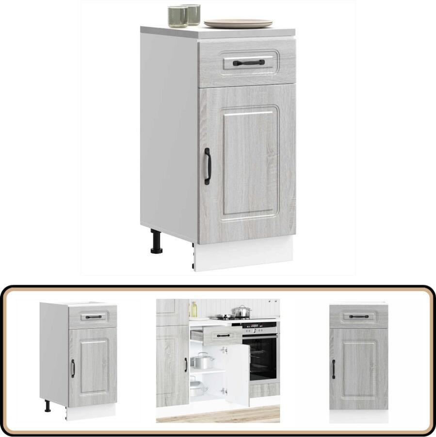 VidaXL Keuken onderkast Kalmar Grijs Sonoma Eiken Keukenonderkast Houten Keukenkast Opslagruimte Keuken Grijze Keukenkast Sonoma Eiken