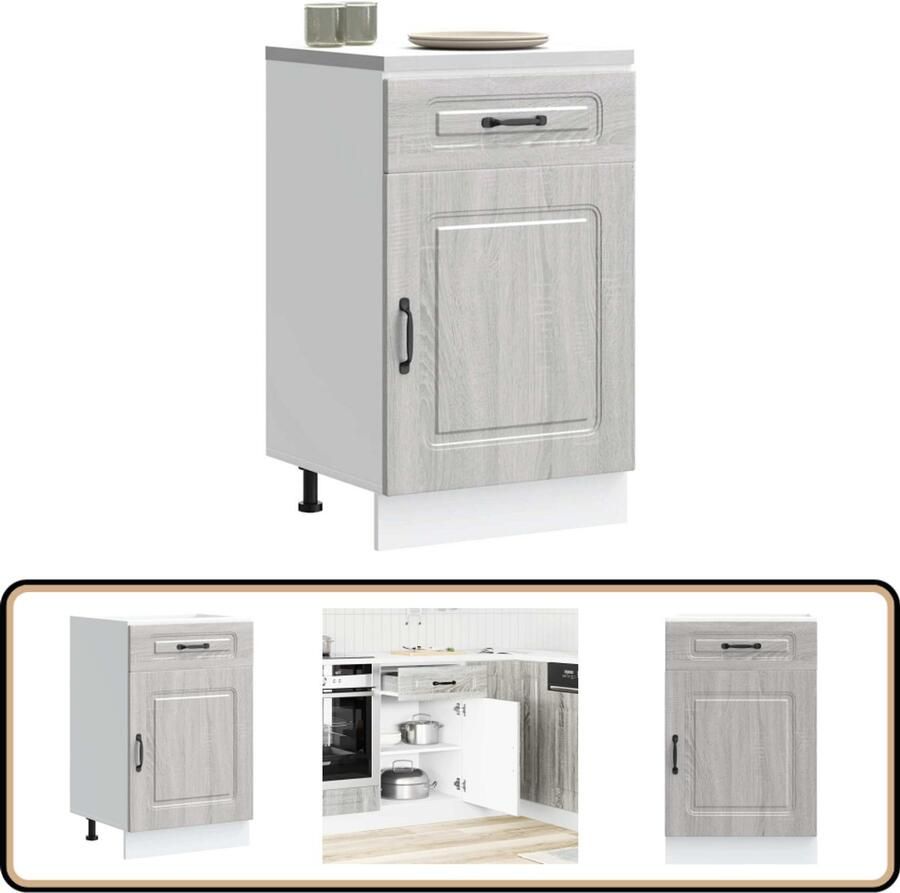 VidaXL Keuken Onderkast Kalmar Grijs Sonoma Eiken Keukenonderkast Houten Keukenmeubel Opslagoplossing Keuken Grijze Keukenkast Kalmar Serie