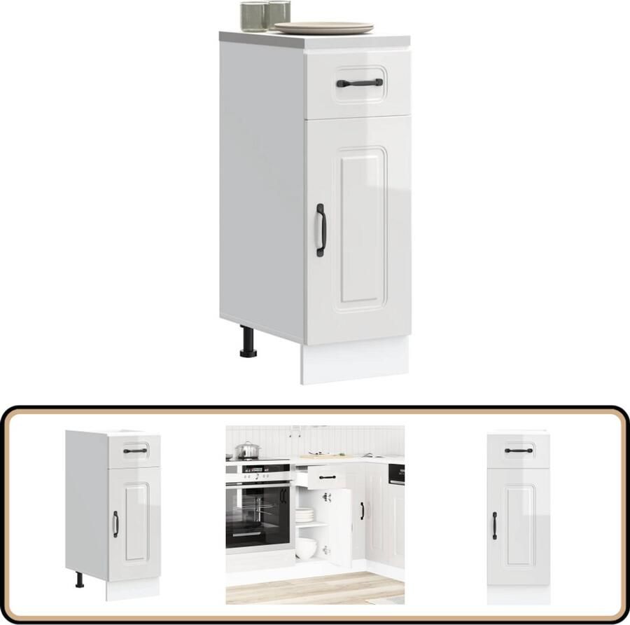 VidaXL Keuken Onderkast Kalmar Hoogglans Wit Keukenonderkast Houten Keukenkast Opslagruimte Keuken Praktische Keukenoplossing Witte Keuken