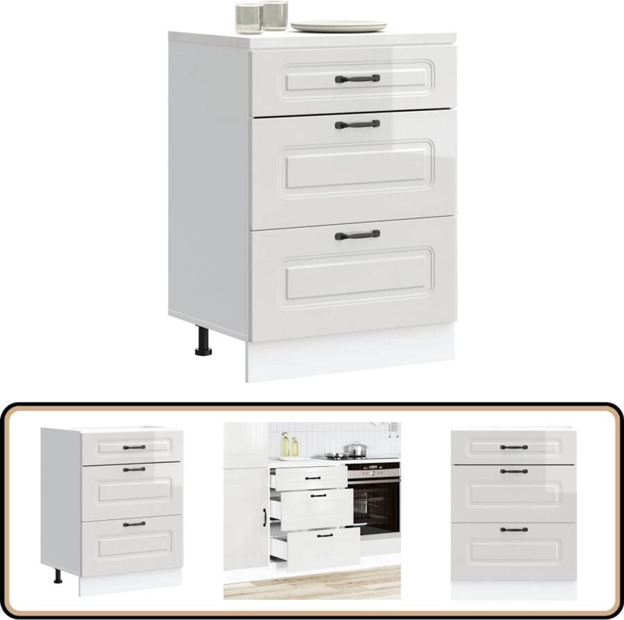 VidaXL Keuken onderkast Kalmar Hoogglans Wit Keukenonderkast Houten Keukenkast Witte Keukenkast Opslagruimte Keuken Kalmar Serie