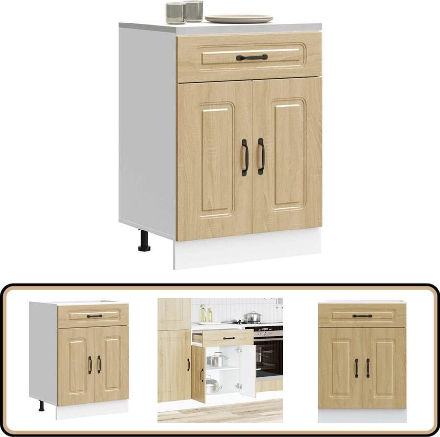 VidaXL Keuken onderkast Kalmar Sonoma eiken 60x46x81 5 cm Keukenonderkast Houten Keukenkasten Sonoma Eiken Opslagruimte Keuken Keukenmeubels