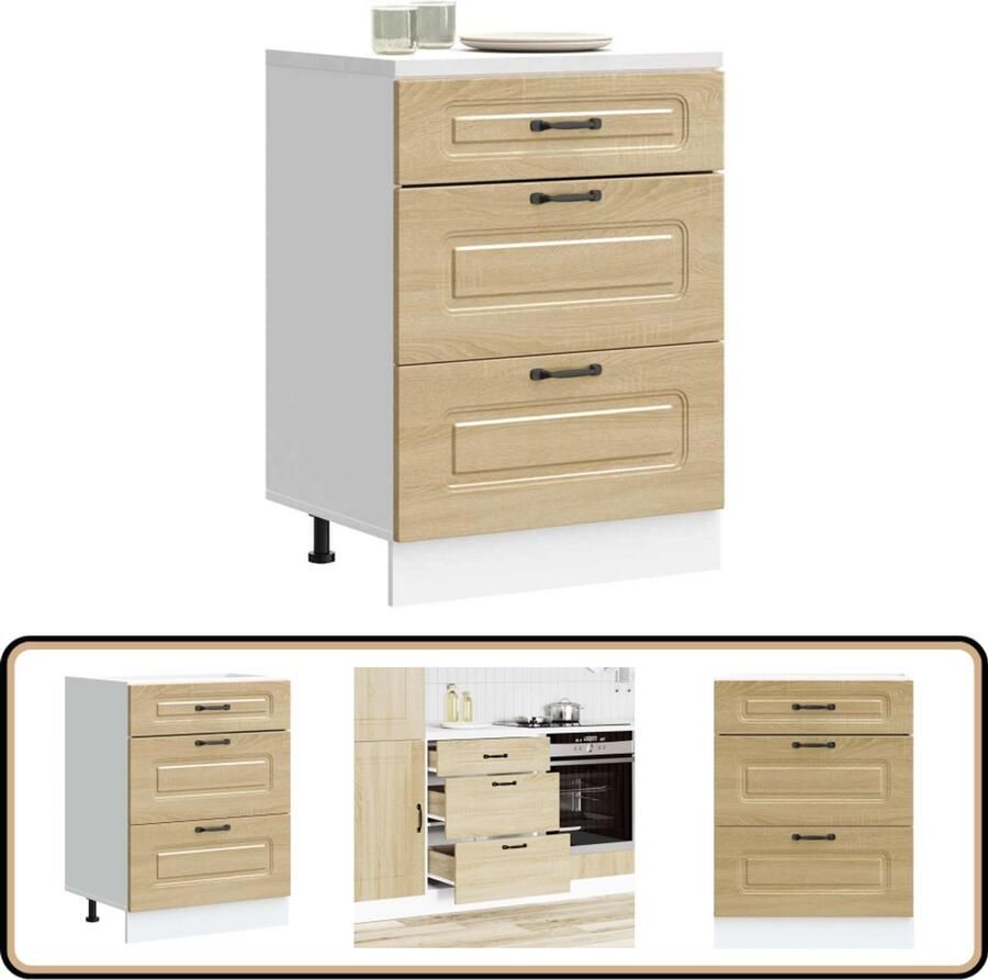 VidaXL Keuken onderkast Kalmar Sonoma Eikenkleurig Keukenonderkast Houten Keuken Sonoma Eiken Keukenopbergruimte Keukenkasten