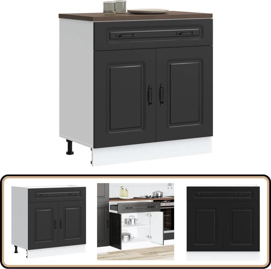 VidaXL Keuken onderkast Kalmar zwart 80 cm Keukenonderkast Houten Keuken Zwarte Keuken Opbergkasten Keukenopstelling