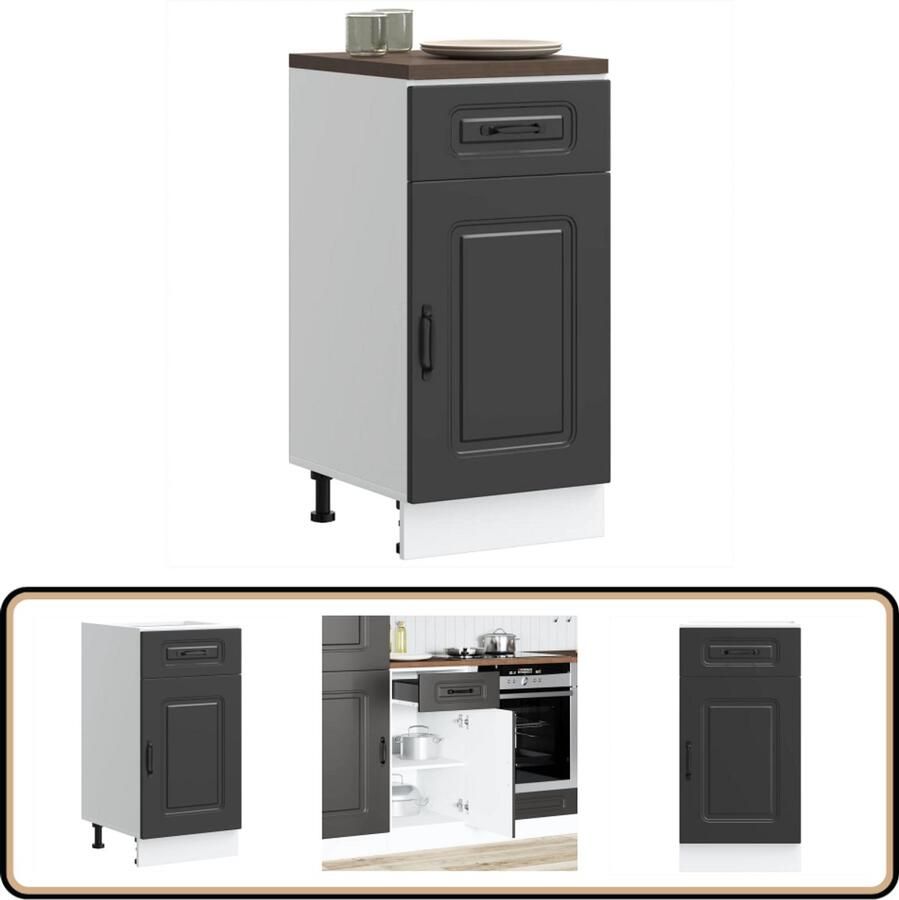 VidaXL Keuken onderkast Kalmar Zwart Bewerkt hout Keukenonderkast Houten Keukenkasten Zwarte Keuken Opslagoplossing Keuken Keukenmeubel