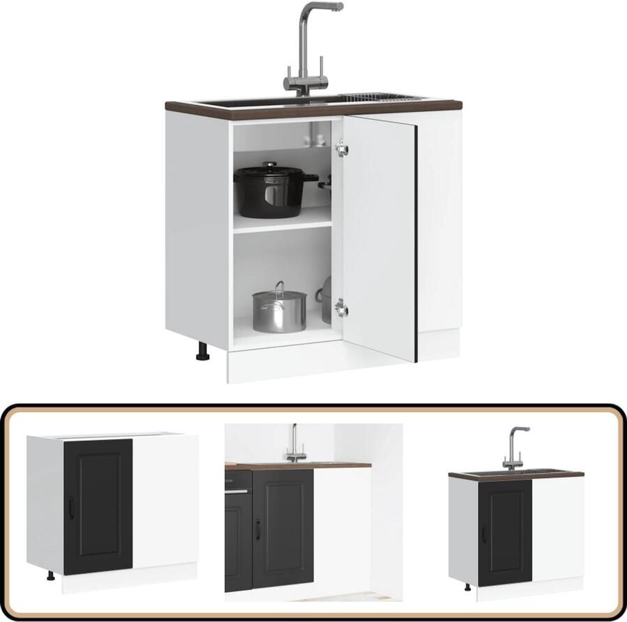 VidaXL Keuken onderkast Kalmar Zwart Bewerkt Hout Keukenonderkast Zwarte Keuken Houten Keukenkasten Opslagruimte Keuken Keukenmeubels