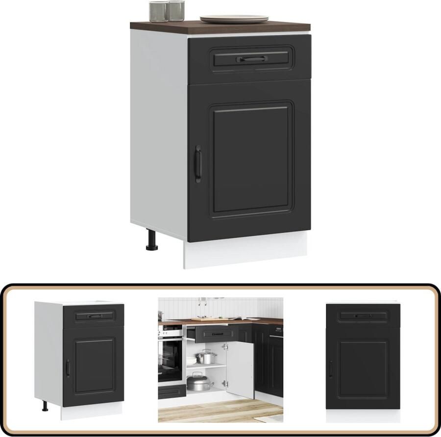 VidaXL Keuken onderkast Kalmar Zwart Bewerkt hout Keukenonderkast Zwarte Keuken Houten Keukenkasten Opslagruimte Keuken Keukenmeubel