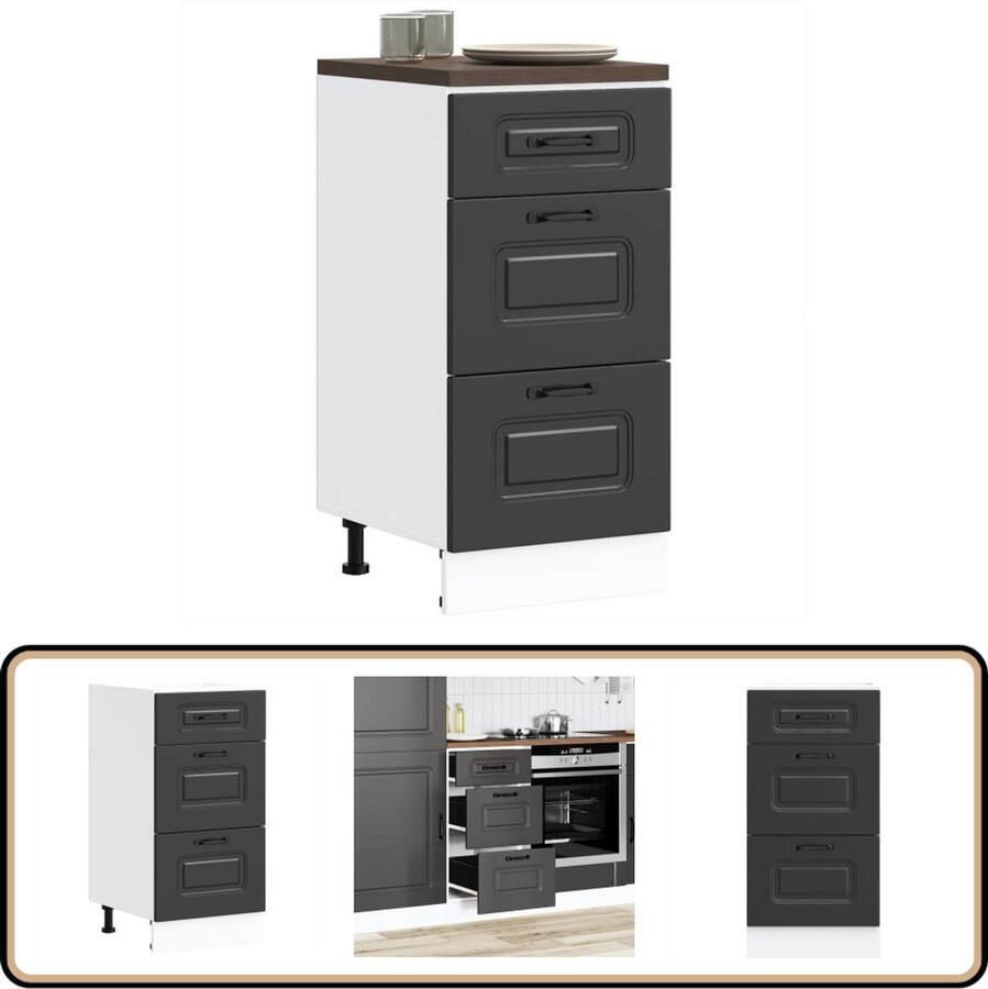 VidaXL Keuken onderkast Kalmar Zwart Bewerkt hout Keukenonderkast Zwarte Keukenkast Houten Keukenkast Opslagruimte Keuken Keukenopstelling