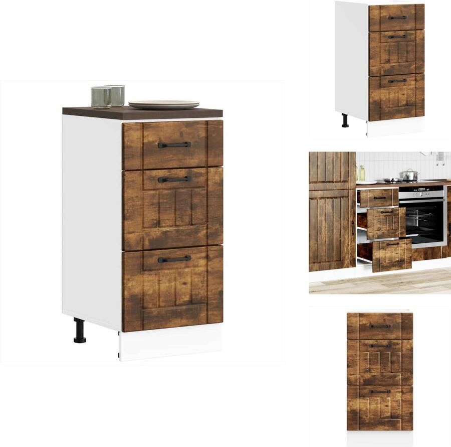 VidaXL Keuken Onderkast Keuken Onderkasten Spoelbak Onderkast Gootsteen Onderkast Keuken onderkast Lucca bewerkt hout gerookt eikenkleurig