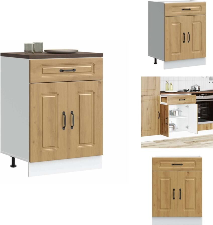 VidaXL Keuken Onderkast Keuken Onderkasten Spoelbak Onderkast Gootsteen Onderkast Keuken onderkast Kalmar bewerkt hout artisanaal eikenkleur