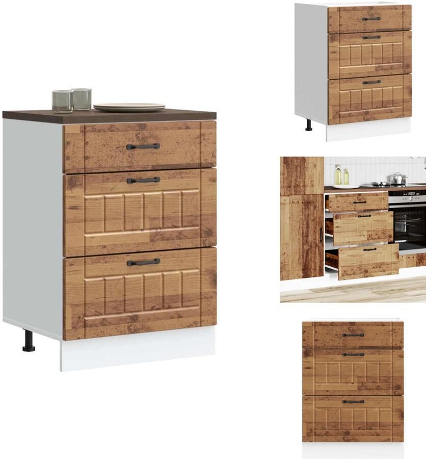 VidaXL Keuken Onderkast Keuken Onderkasten Spoelbak Onderkast Gootsteen Onderkast Keuken onderkast Lucca bewerkt hout oud houtkleurig