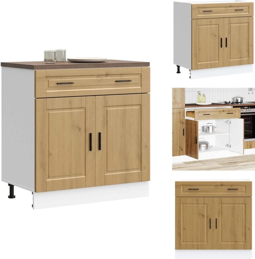 VidaXL Keuken Onderkast Keuken Onderkasten Spoelbak Onderkast Gootsteen Onderkast Keuken onderkast Porto bewerkt hout artisanaal eikenkleur