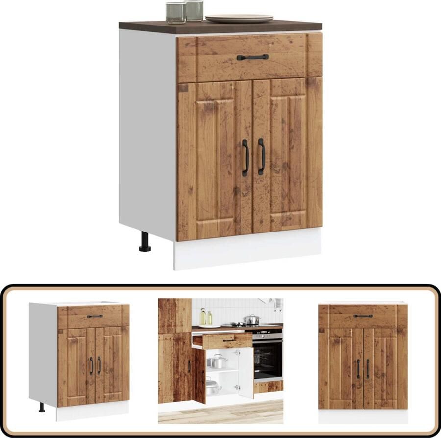 VidaXL Keuken onderkast Lucca 60x46x81 5 cm Houtkleur Keukenonderkast Houten Keukenkast Opslagruimte Keuken Lucca Serie Oude Houtstijl