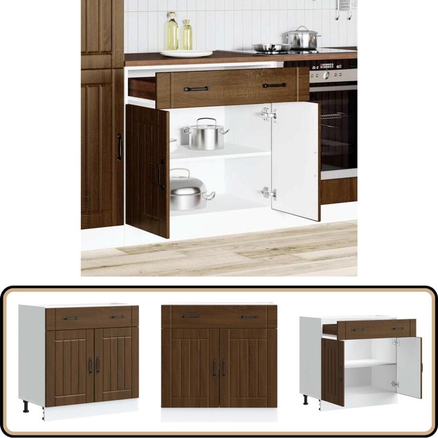 VidaXL Keuken onderkast Lucca 80x46x81 5 cm Bruineiken Keukenonderkast Houten Keukenkast Lucca Serie Bruine Eiken Kleur Opslagruimte