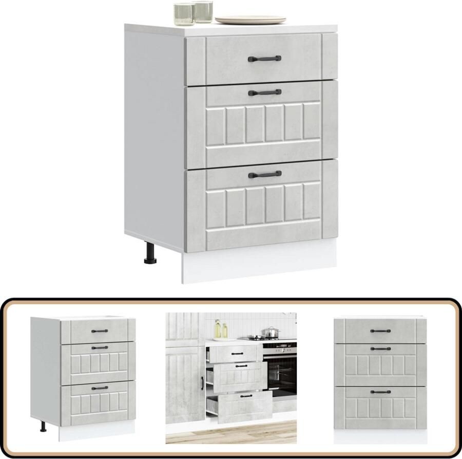 VidaXL Keuken onderkast Lucca betongrijs 60 cm Keukenonderkast Houten Keukenkast Betonnen Grijze Keukenkast Lucca Serie Opslagruimte Keuken