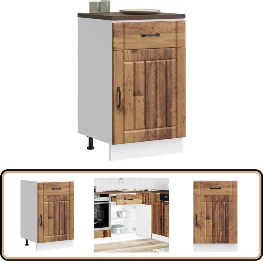 VidaXL Keuken onderkast Lucca Bewerkt hout 50x46x81 5 cm Keukenonderkast Houten Keukenmeubels Opbergkasten Keuken Lucca Serie Keukenopslag