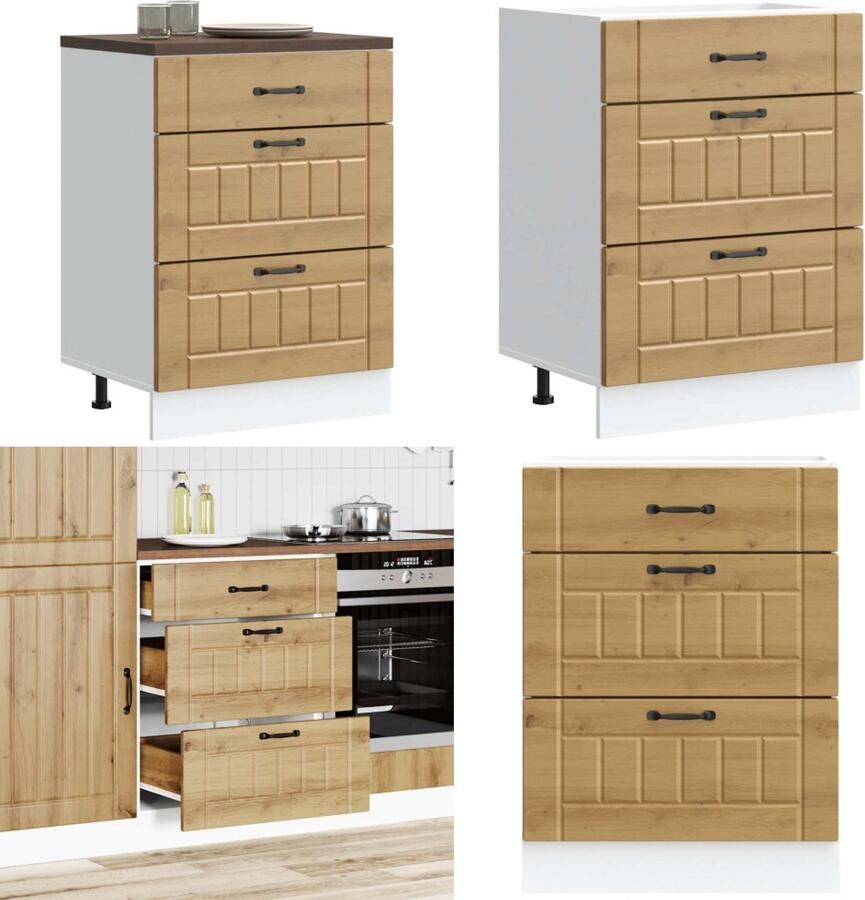 VidaXL Keuken onderkast Lucca bewerkt hout artisanaal eikenkleur Keuken Onderkast Keuken Onderkasten Spoelbak Onderkast Gootsteen Onderkast