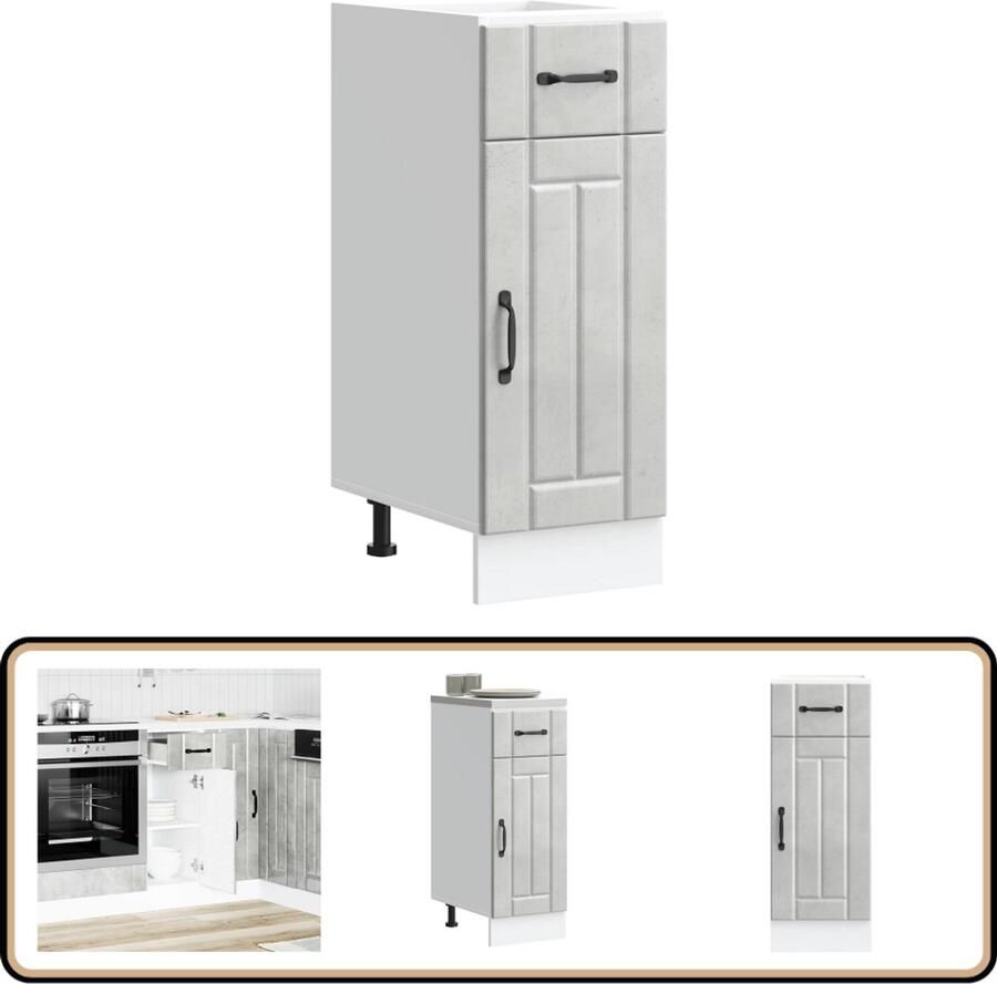 VidaXL Keuken onderkast Lucca Bewerkt hout Betongrijs Keukenonderkast Houten Keukenkasten Lucca Serie Betongrijs Opslagruimte