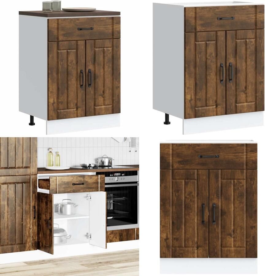 VidaXL Keuken onderkast Lucca bewerkt hout gerookt eikenkleurig Keuken Onderkast Keuken Onderkasten Spoelbak Onderkast Gootsteen Onderkast