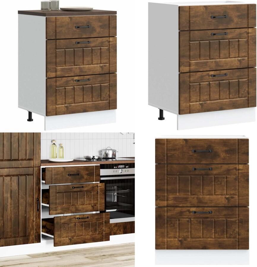 VidaXL Keuken onderkast Lucca bewerkt hout gerookt eikenkleurig Keuken Onderkast Keuken Onderkasten Spoelbak Onderkast Gootsteen Onderkast
