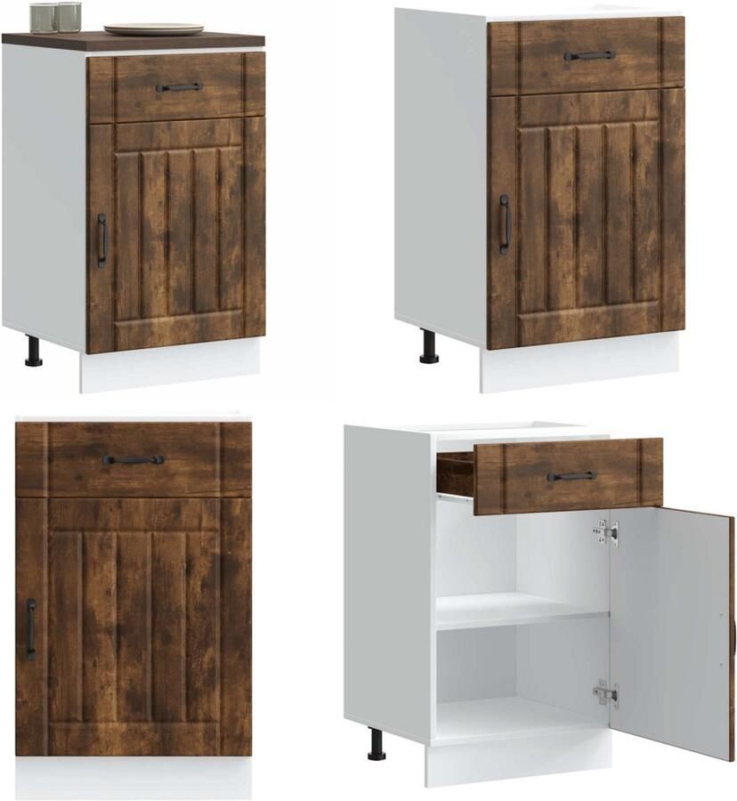 VidaXL Keuken onderkast Lucca bewerkt hout gerookt eikenkleurig Keuken Onderkast Keuken Onderkasten Spoelbak Onderkast Gootsteen Onderkast